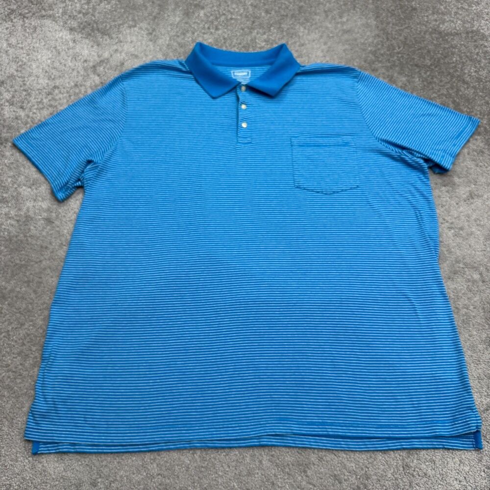 The Foundry Supply Co Striped Polo Shirt Mens 4XL Tall Blue Short Sleeve Pocket